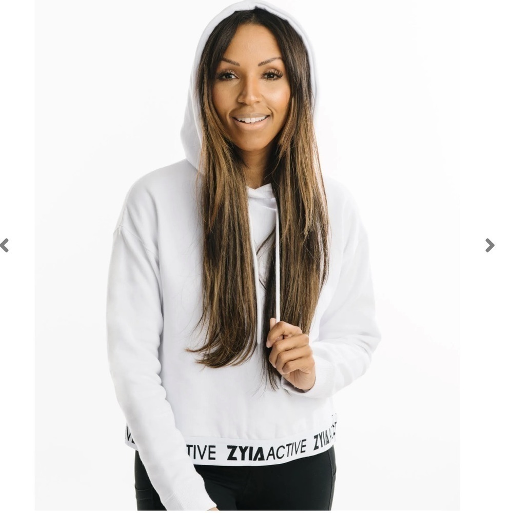 ZYIA White Cropped Hoodie with Branded Hem